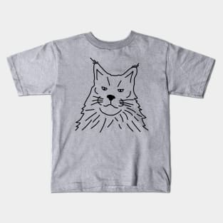 Minimal Maine Coon Cat Line Art Kids T-Shirt